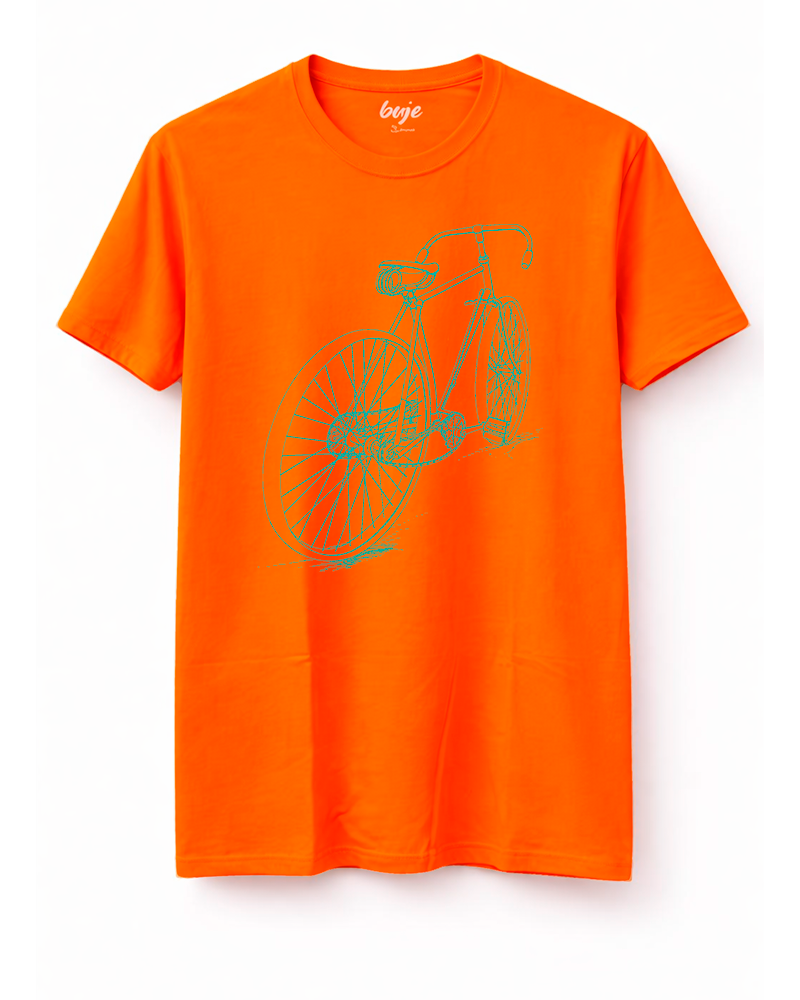 camiseta naranja dibujo celeste